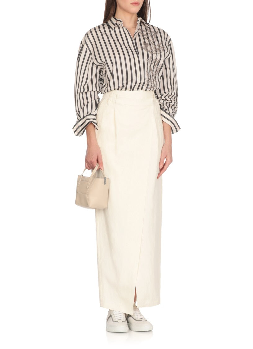 Brunello Cucinelli Ivory Striped Cotton-Silk Shirt