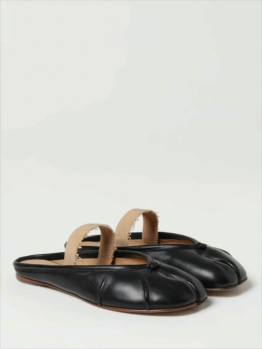 Maison Margiela Split-Toe Black Leather Mules With Textured Strap