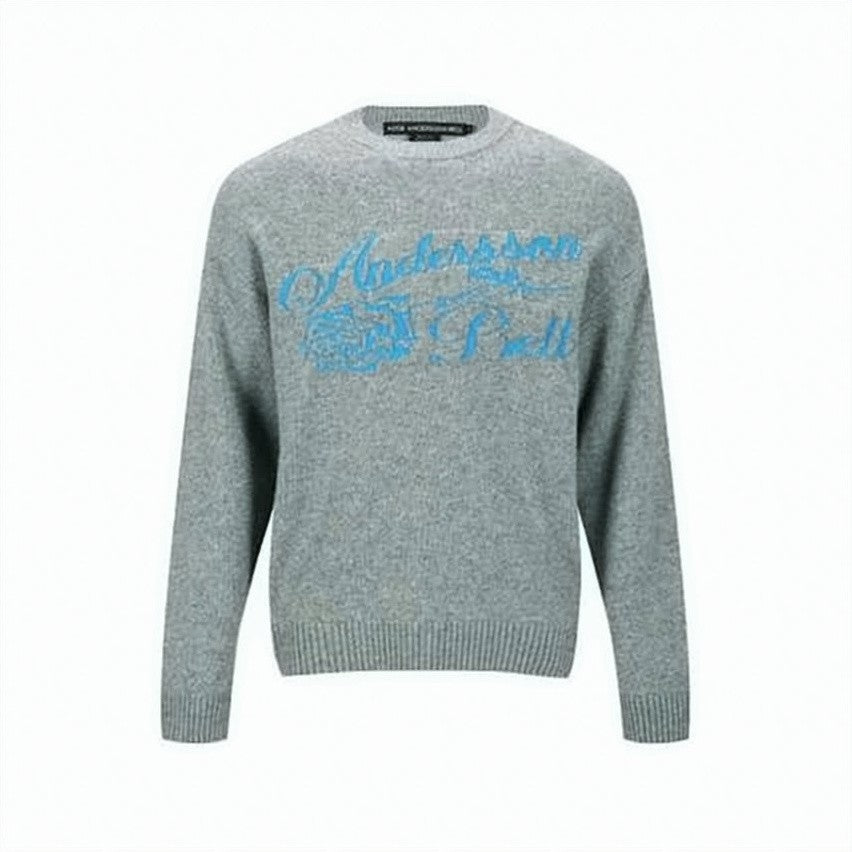 Andersson Bell Heathered Grey Knit Sweater With Bold Script Logo