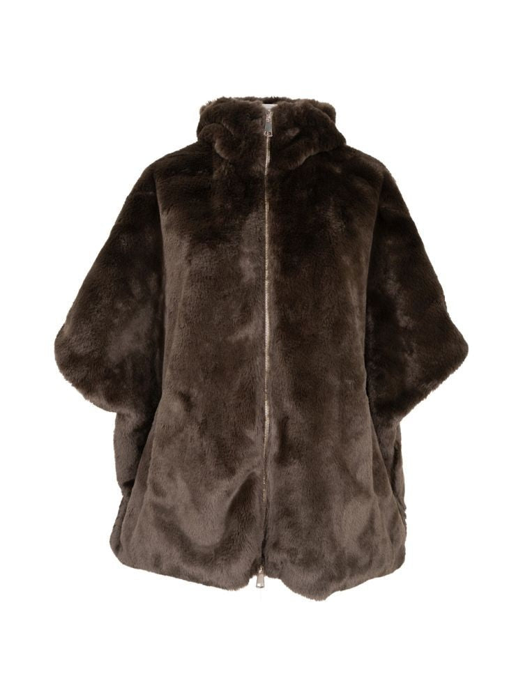Sergio Moretti Plush Brown Faux Fur Coat With High Collar