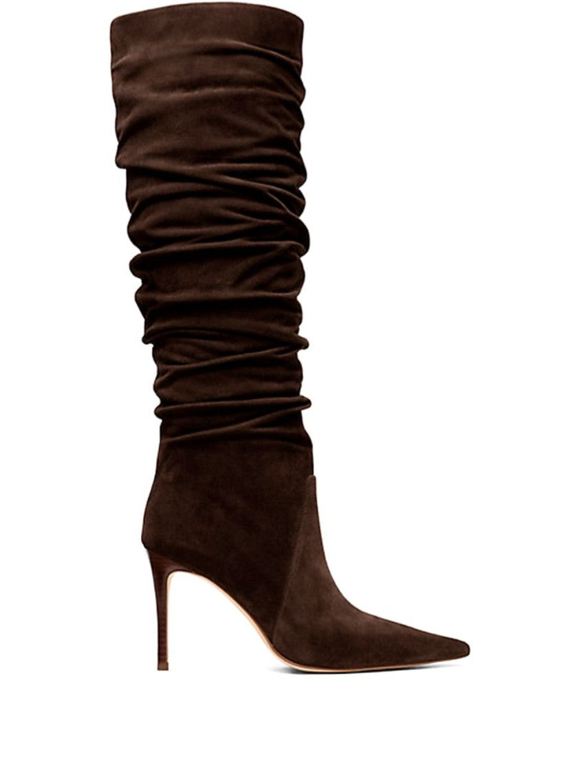 Michael Kors Ruched Shaft Brown Calfskin Ankle Boots