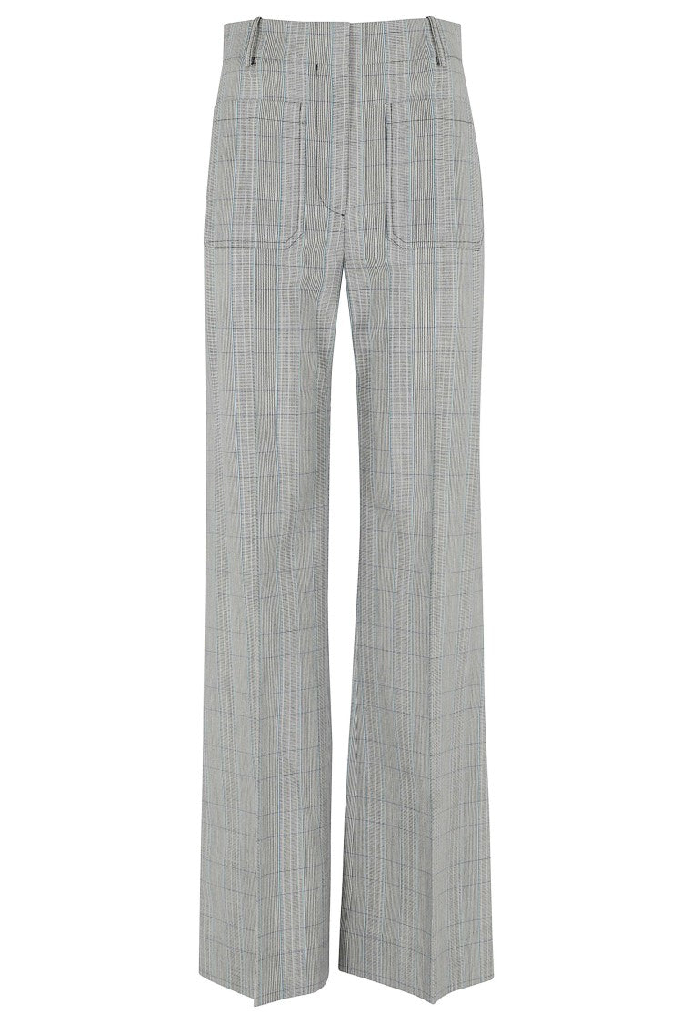 Victoria Beckham Gray Blue Alina Front-Patch Flared Wool Pants