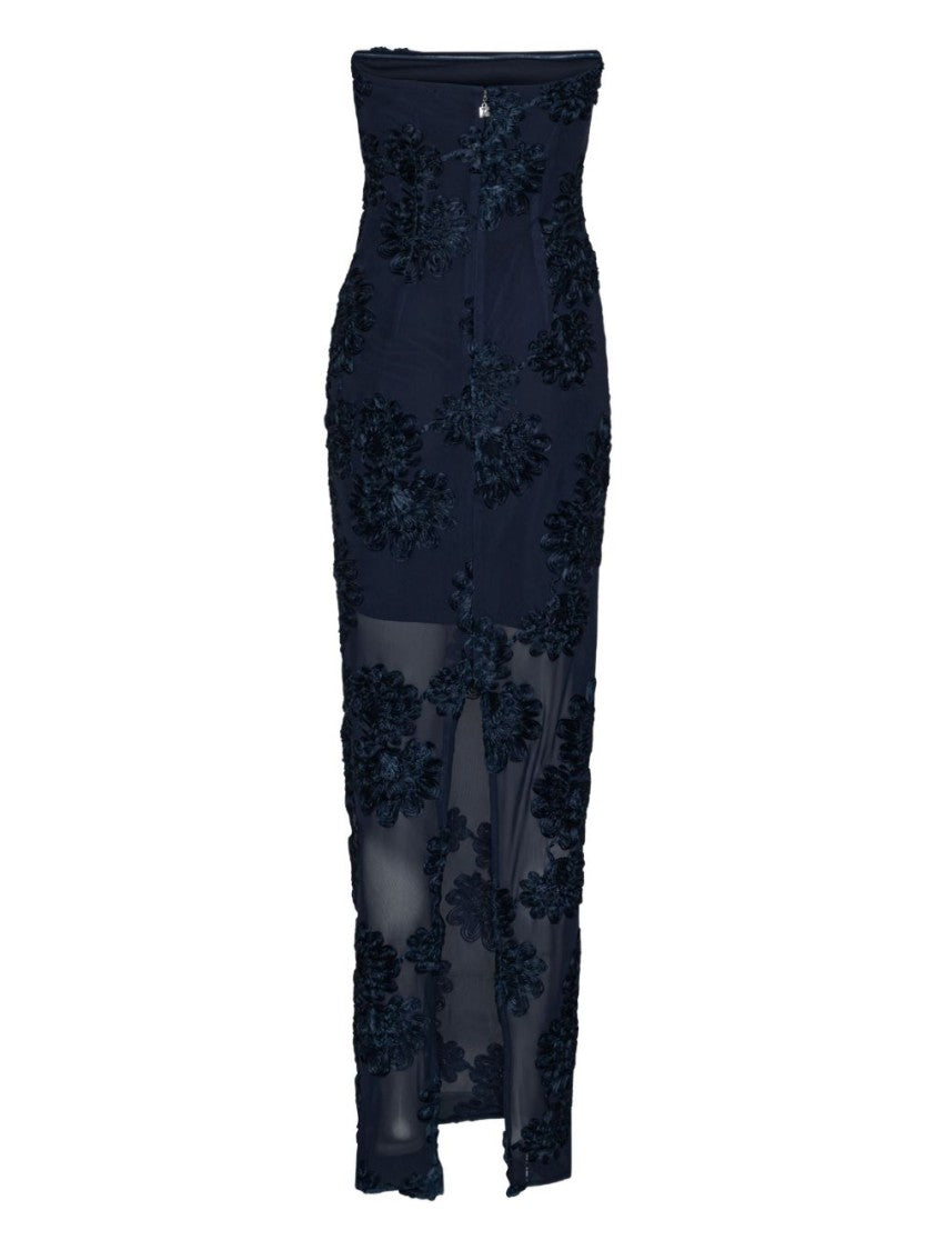 Rotate Maxi Dress With Floral Embellishments And Mesh Panel