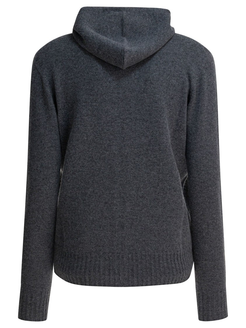 Drumohr Pull-On Grey Cashmere Knitwear With Hood