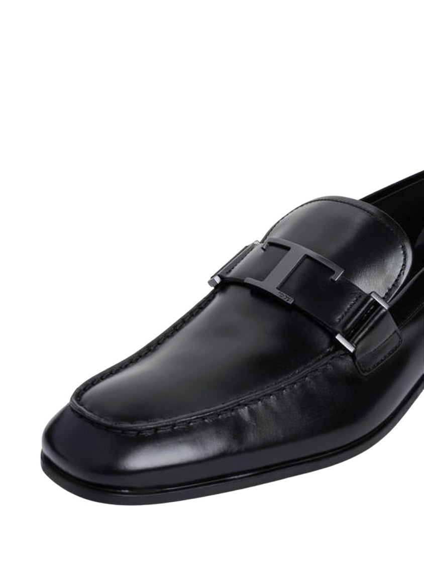 Tod's Polished Black Calf Leather Loafers