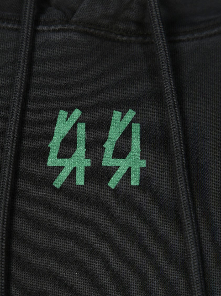 44 Label Group Cropped Sleeveless Black Hoodie With Graphic Designs