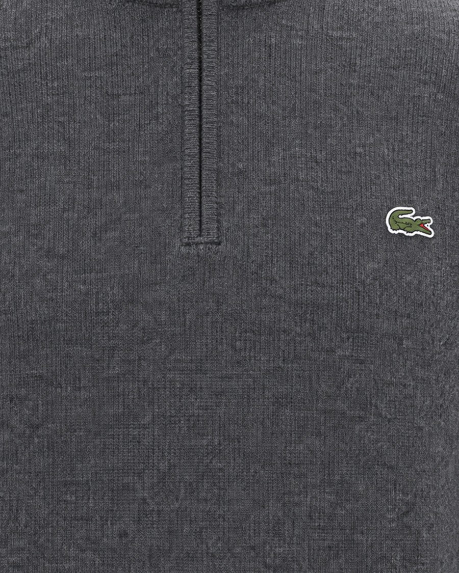 Lacoste Half-Zip High-Neck Sweater In Brushed Wool With Ribbed Accents