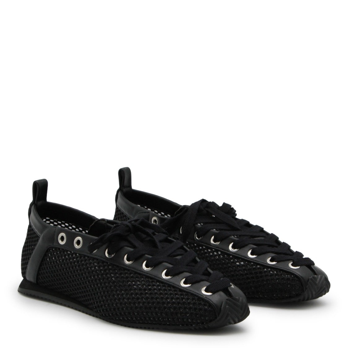 Ganni Black Leather Mesh Flats
