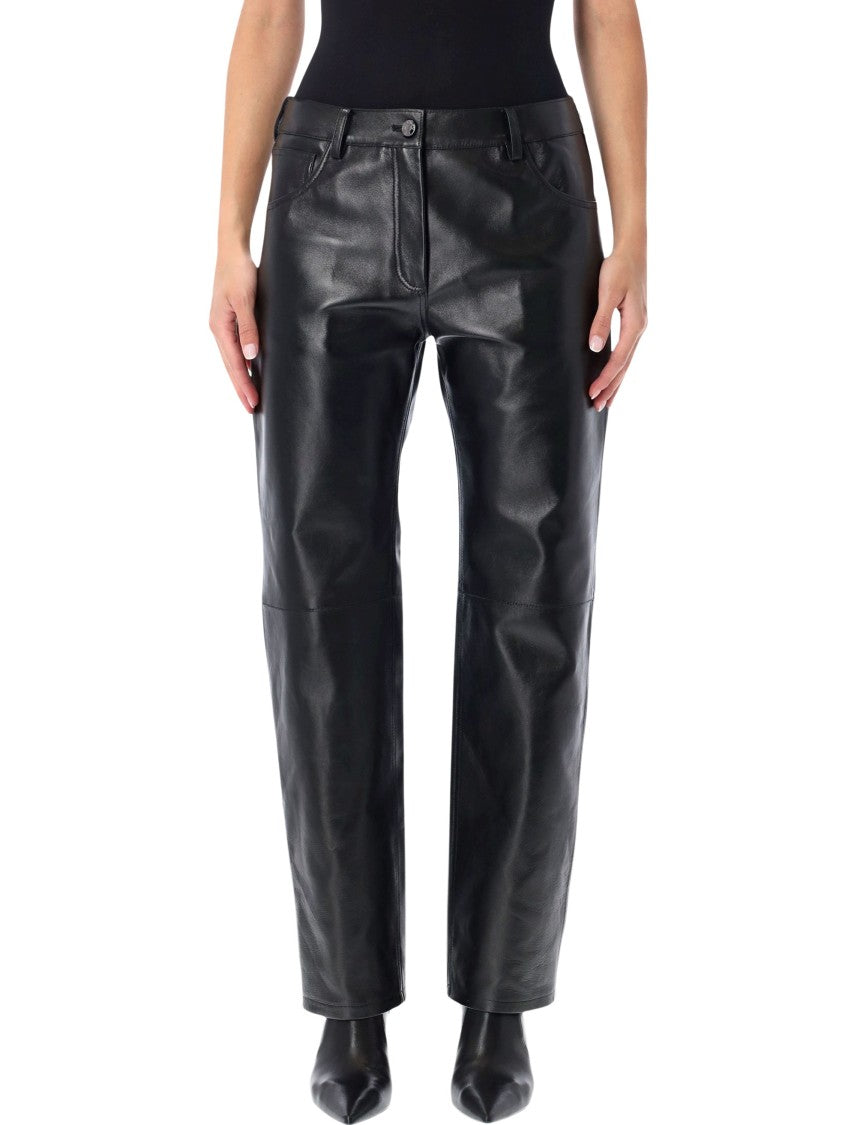 Magda Butrym Straight-Leg Black Leather Pants With Classic Five-Pocket Design