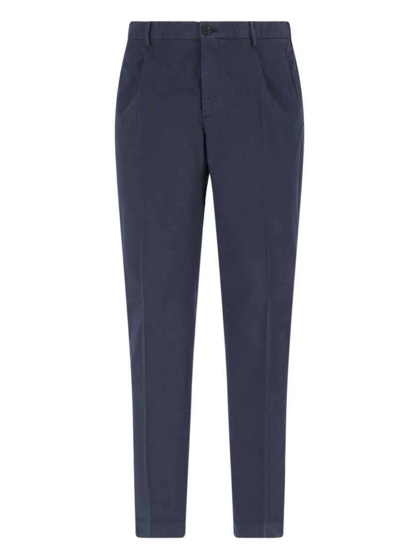 Incotex High-Waisted Navy Cotton Chino Pants With Pleated Front