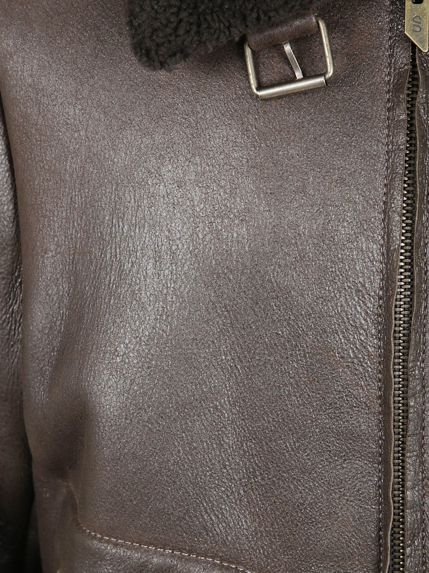 Salvatore Santoro Brown Sheep Skin Jacket With Shearling Collar And Structured Silhouette