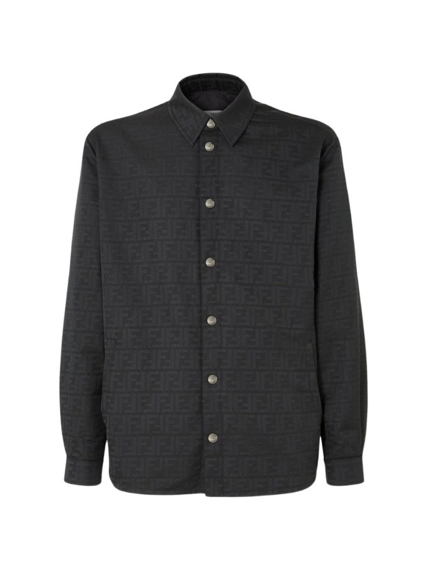 Fendi Casual Black Button-Up Jacket With Embossed Texture