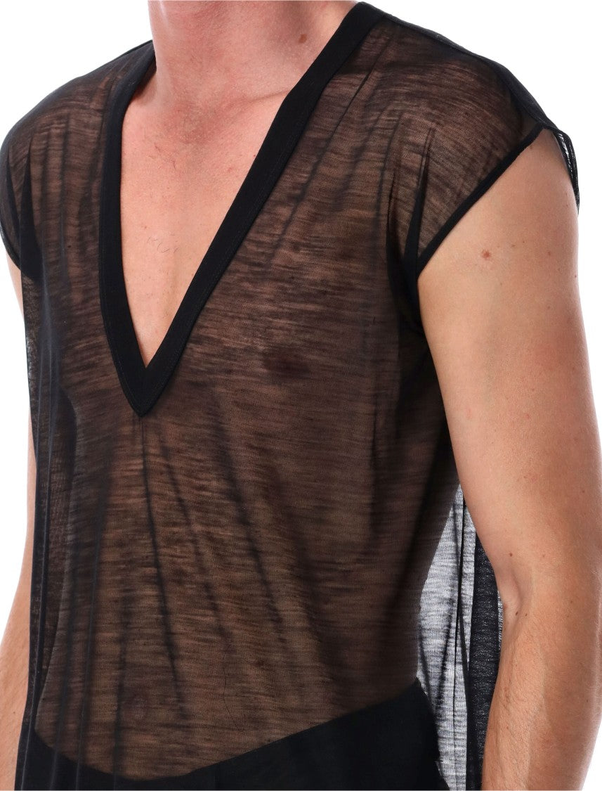 Rick Owens Black Sheer Wool Deep V Tank