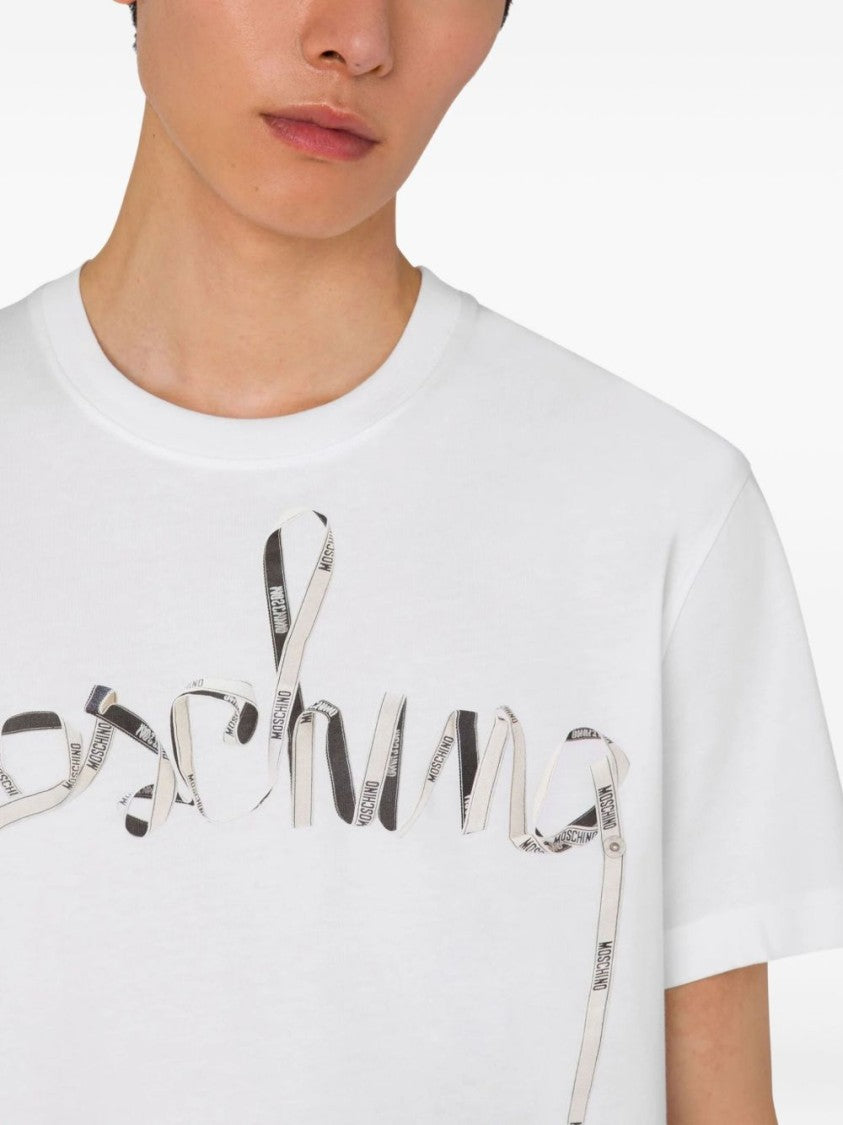 Moschino White Multicolour Logo Print Cotton T-Shirt
