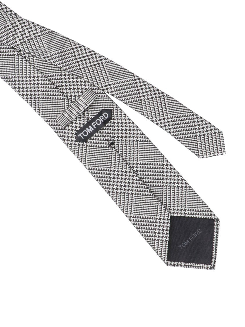 Tom Ford Checkered Silver Mulberry Silk Tie