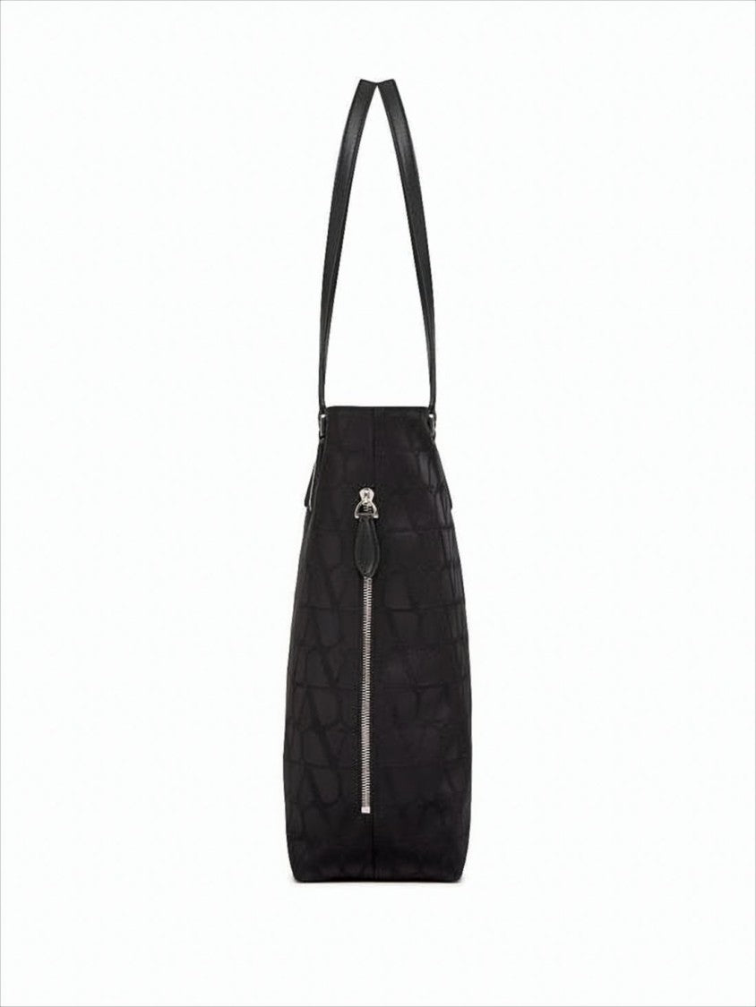 Valentino Garavani Structured Black Tote Bag With Embossed Logo Motif