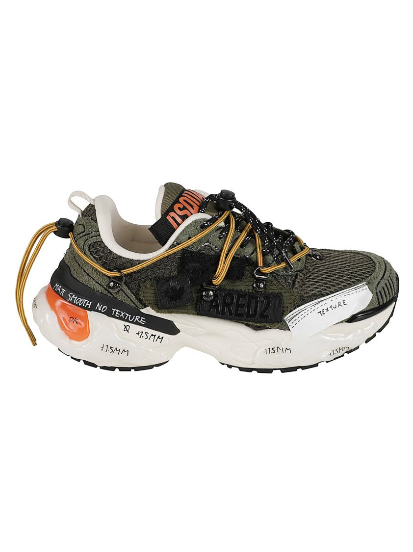 Dsquared2 Faster Olive Green Reflective Leather-Blend Low-Top Sneakers