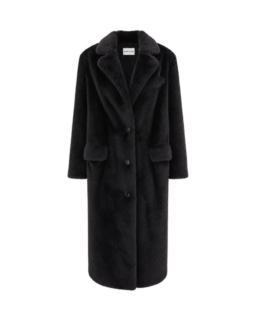 Stand Studio Black Emmie Long Faux Fur Coat