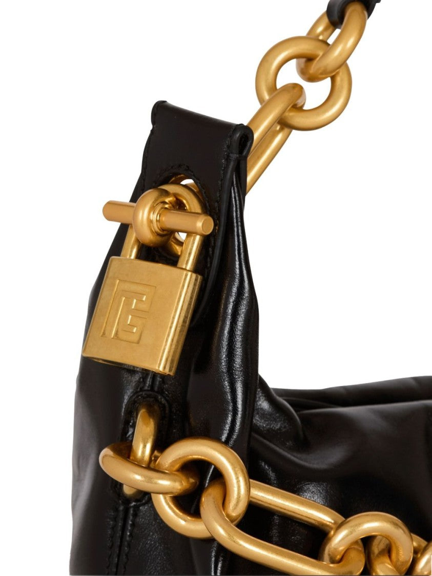 Balmain Oversized Gold Chain Black Handbag