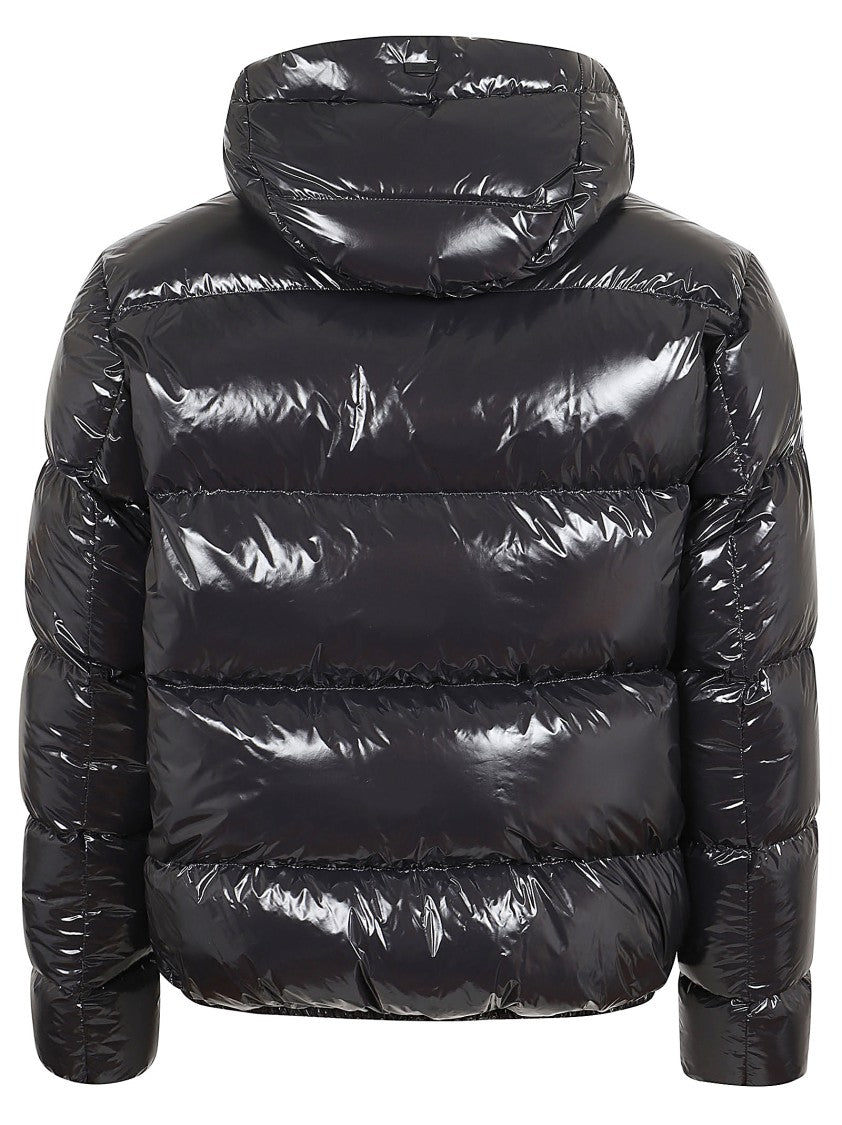 Herno Glossy Bomber Jacket With High Collar And Zip Pockets