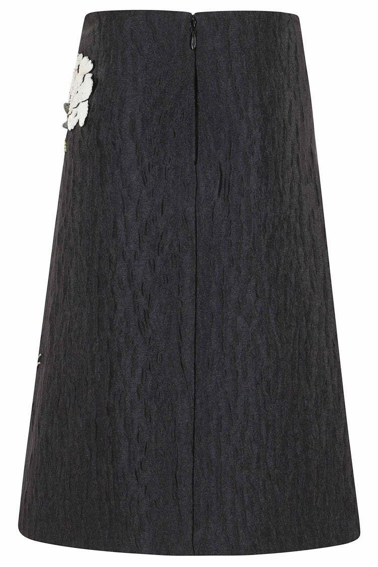 Simkhai Black Arla Floral Jacquard Embroidered Polyester Midi Skirt