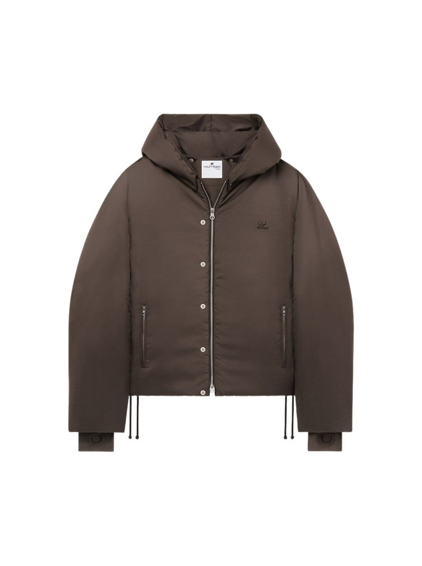 Courrèges Nylon Hooded Puffer Jacket Coffee