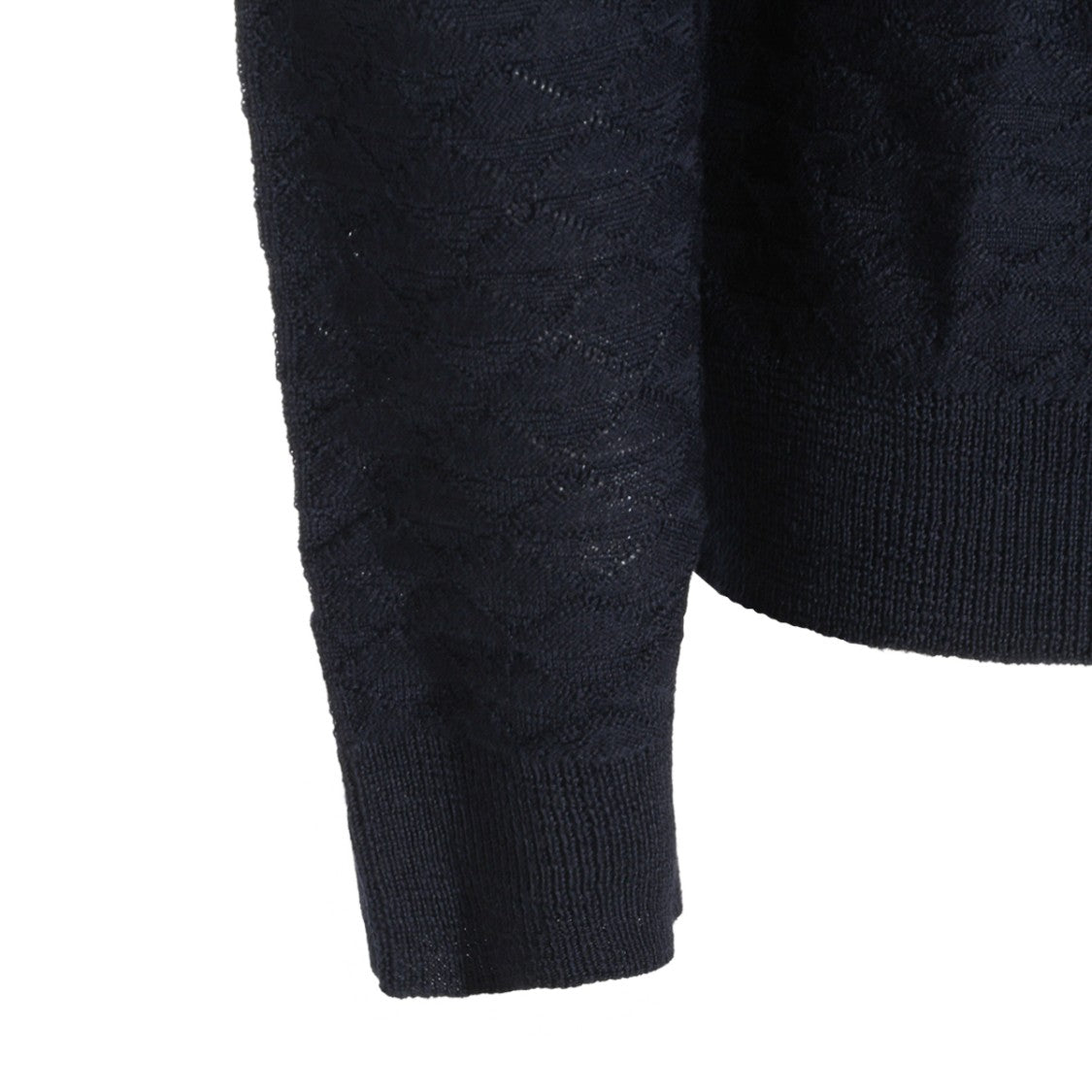 Giorgio Armani Textured Knit Navy Wool Sweater With Round Collar