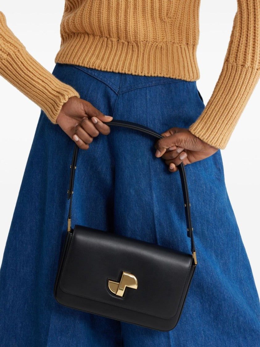 Patou Rectangular Black Leather Shoulder Bag