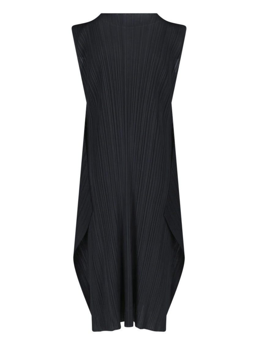 Pleats Please Issey Miyake Black Pleated Asymmetrical Midi Dress