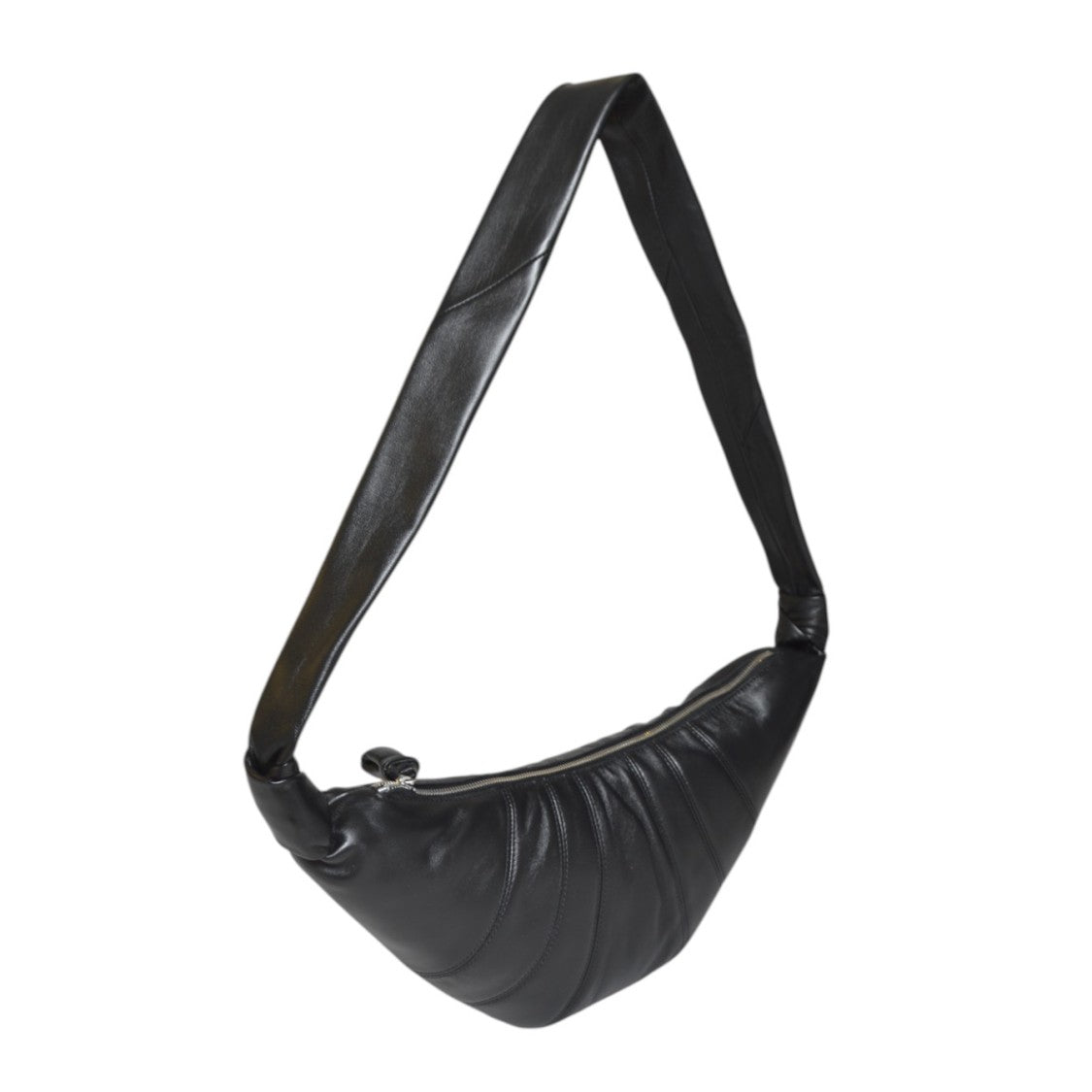 Lemaire Crescent-Shaped Black Leather Shoulder Bag With Pleated Detailing