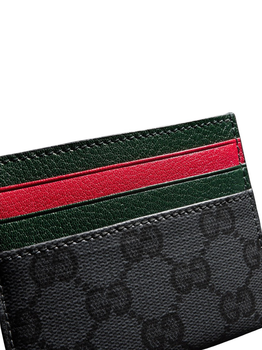 Gucci Black Coated Gg Canvas Striped Card Case