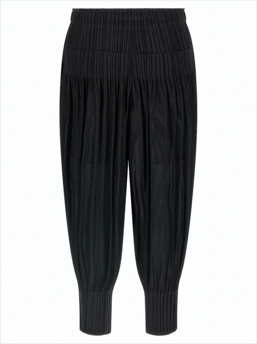 Pleats Please Pleated Design Cropped Pants With Elastic Waist