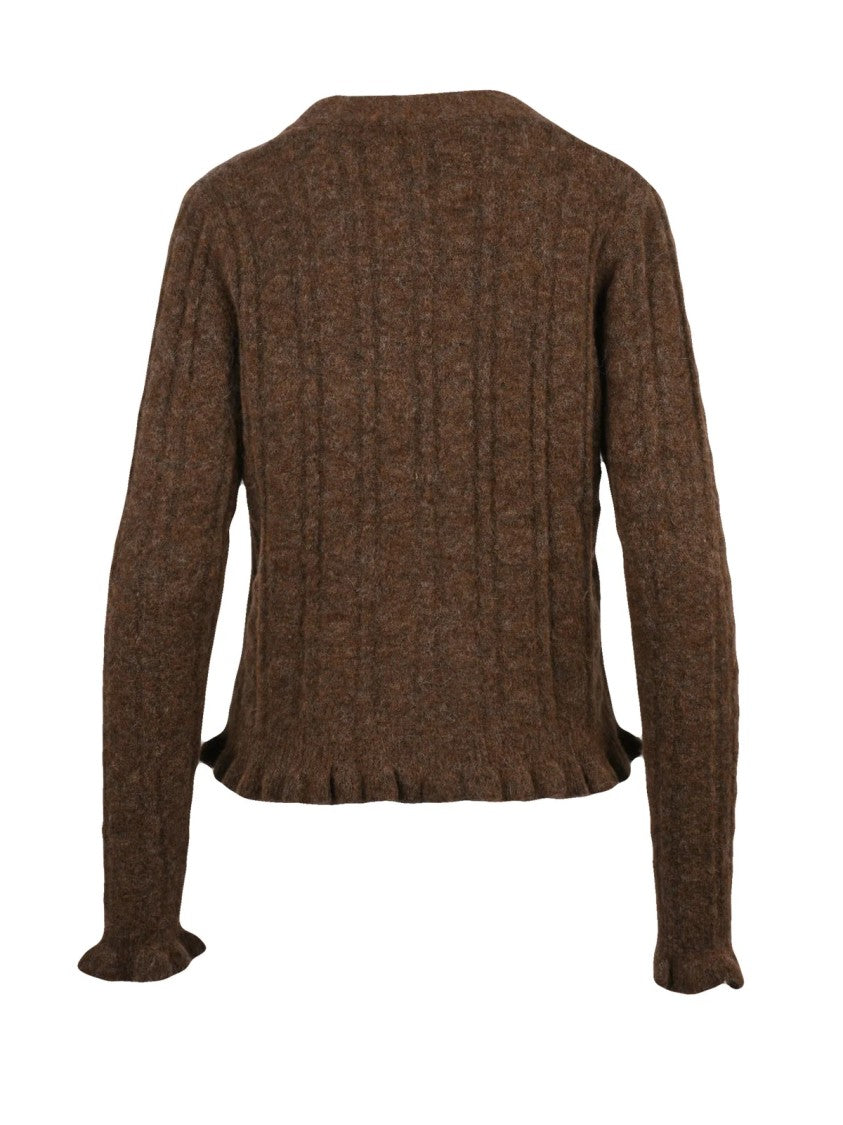 Mo5ch1no Jeans Brown Textured Knit Alpaca-Blend Short Cardigan