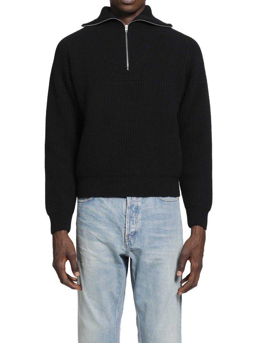 Jil Sander Ribbed Knit Sweater With Half-Zip Front And Wide Collar