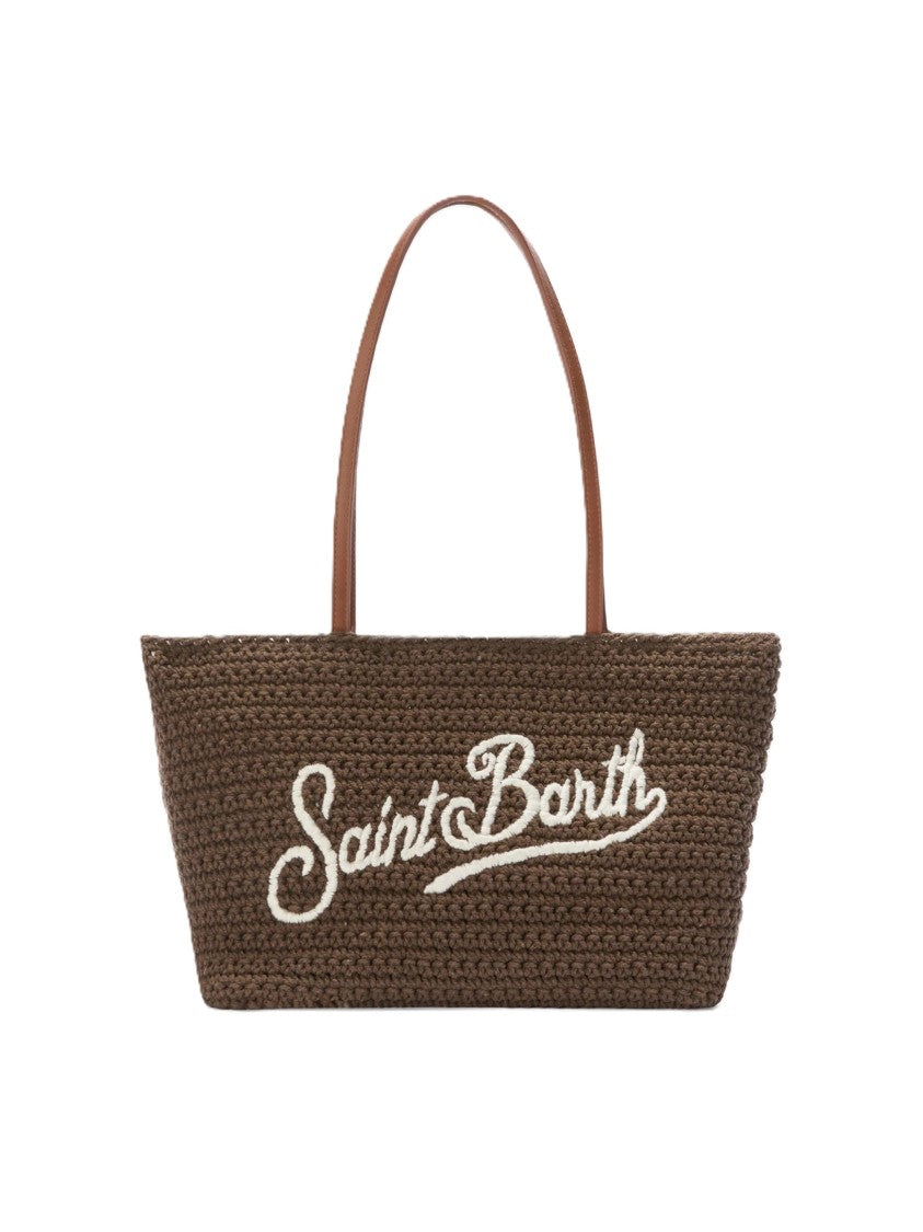Mc2 Saint Barth Textured Brown Tote Bag With Embroidered Logo