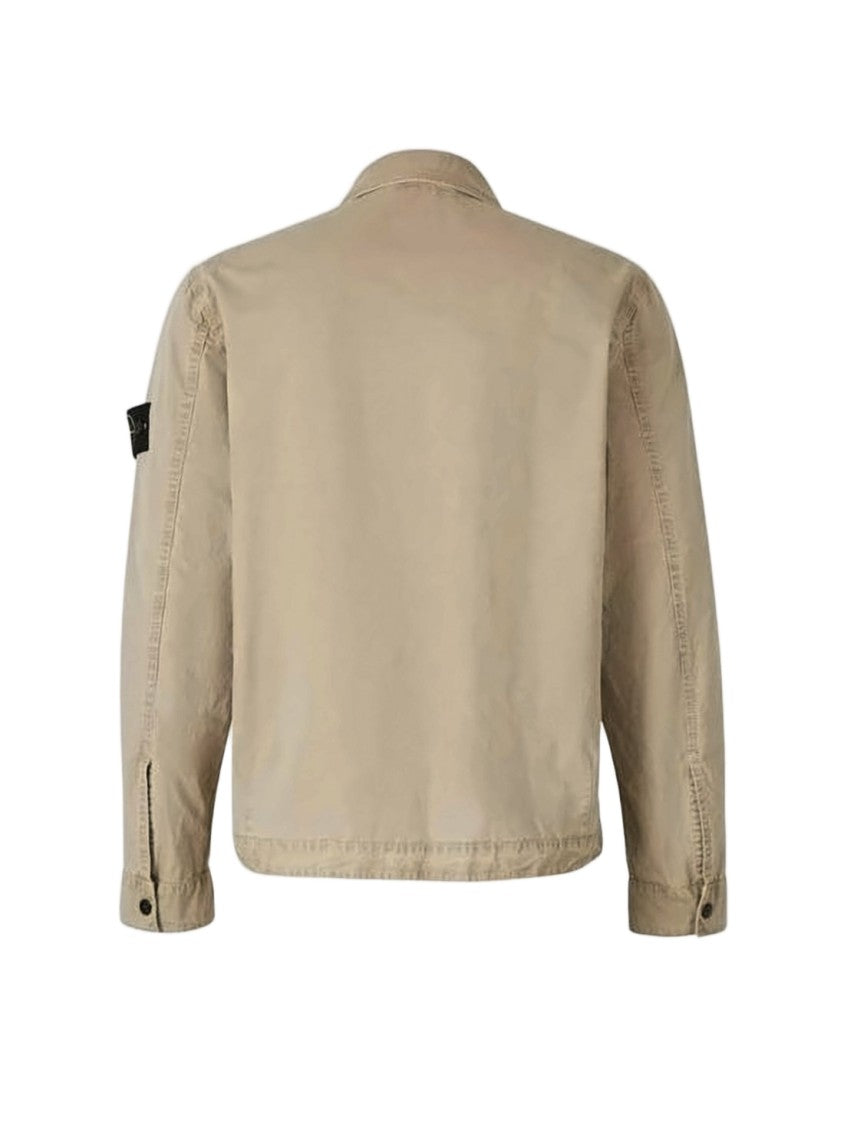 Stone Island Beige Cotton Jacket With Classic Collar