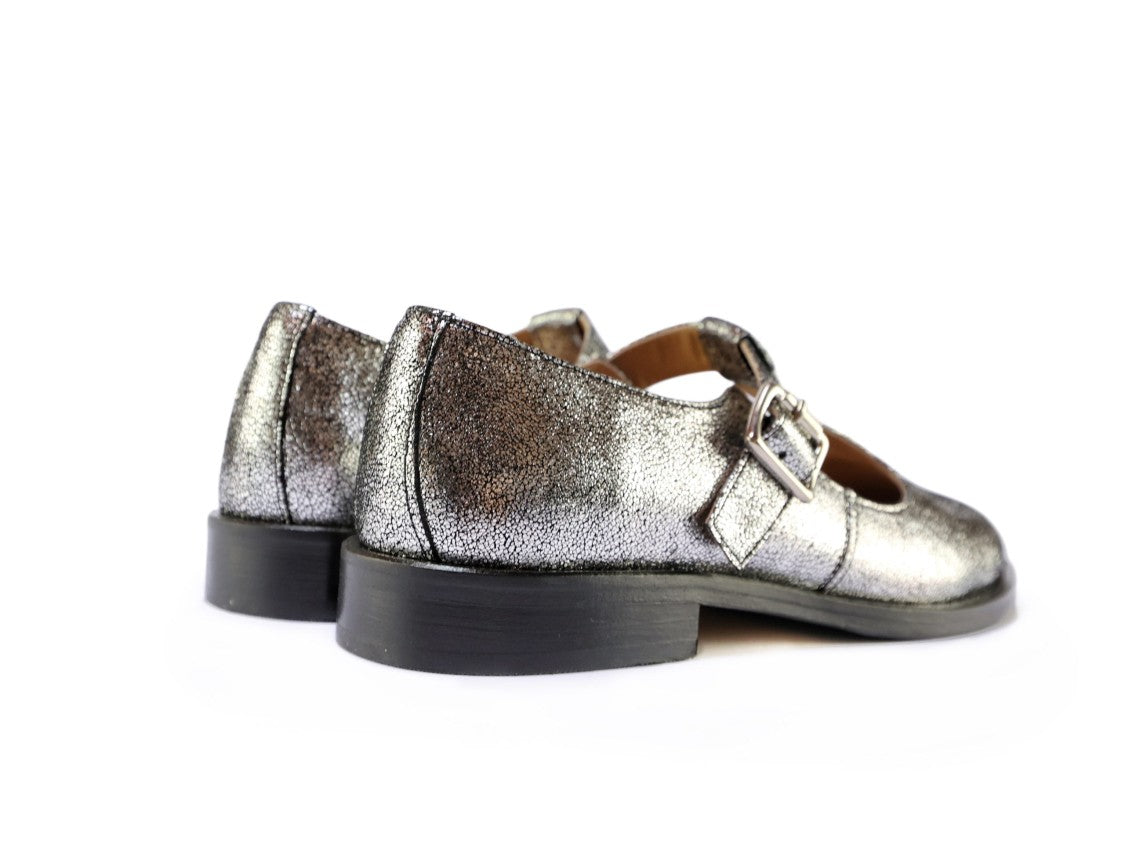Ton Gout T-Strap Ballerinas With Cracked Metallic Finish