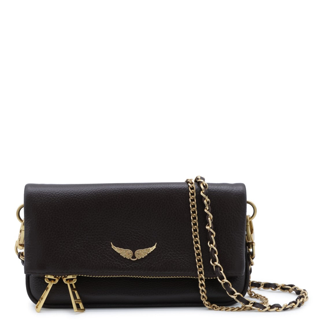 Zadig & Voltaire Textured Black Fold-Over Bag With Gold Accents