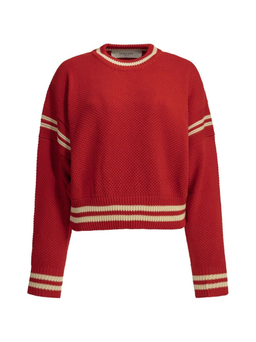 Golden Goose Textured Knit Striped Silk Nylon Cropped Sweater