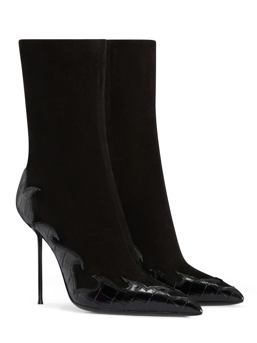 Paris Texas Pointed-Toe Flame Accent Stiletto Boots