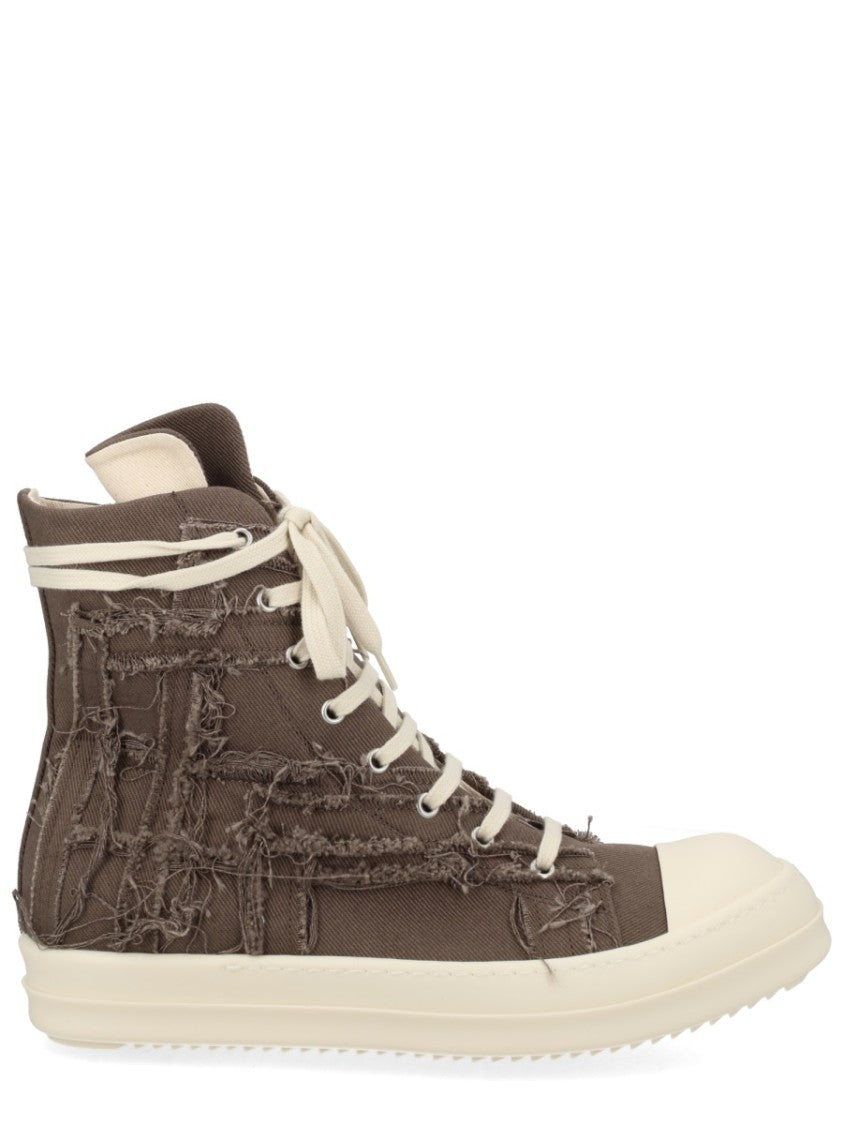 Drkshdw By Rick Owens Patchwork Denim High-Top Side Zipper Sneakers