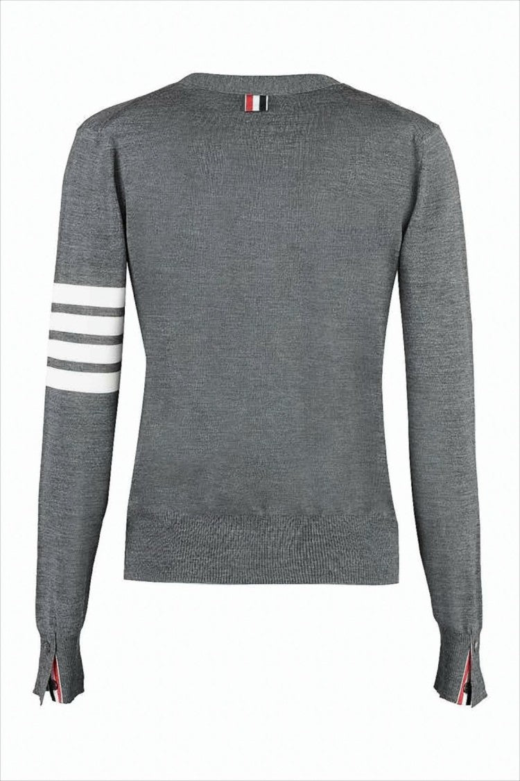 Thom Browne Cropped Merino Wool Cardigan With Tricolor Detail