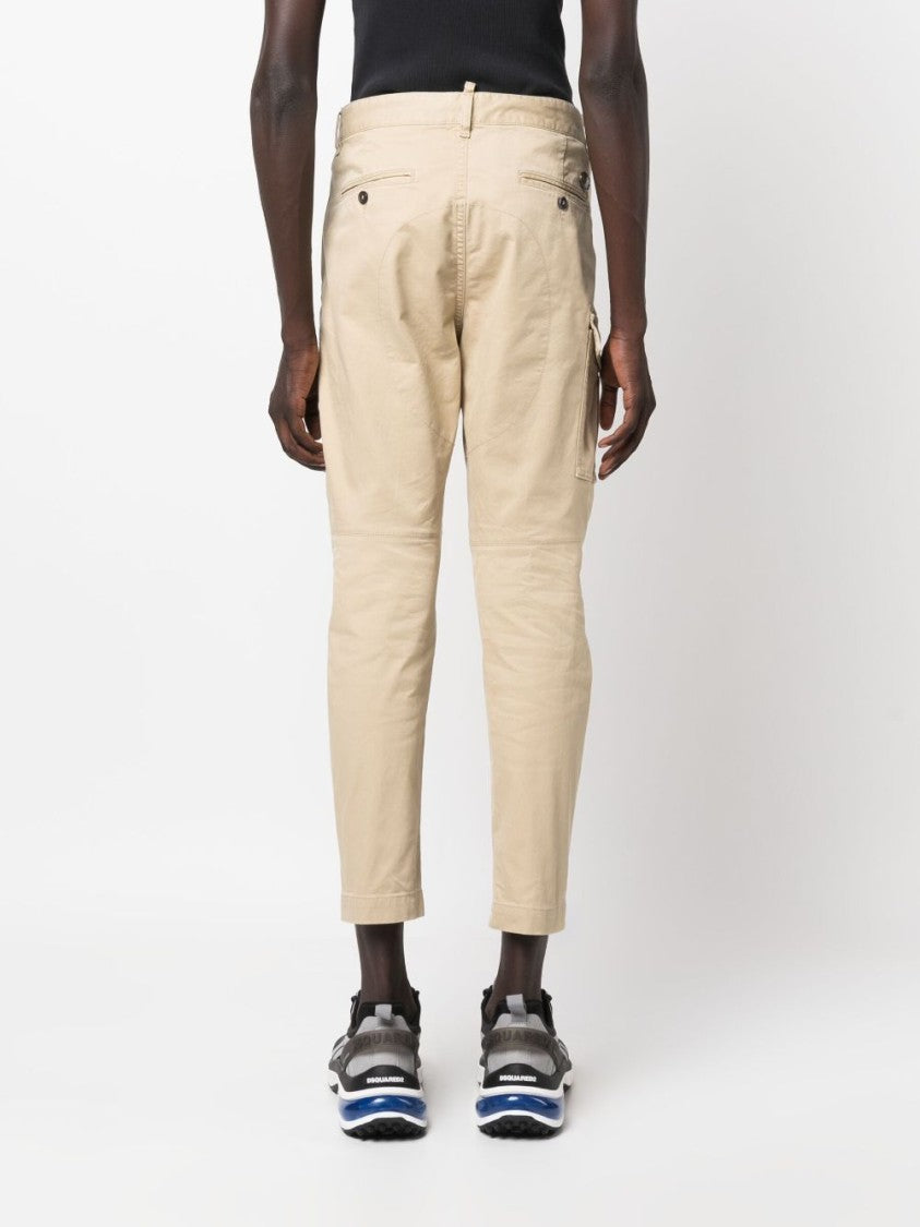 Dsquared2 Beige Tapered Cargo Cropped Cotton Trousers