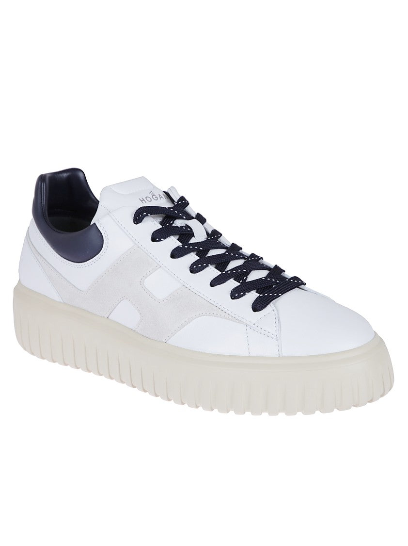 Hogan Low-Top White Nappa Leather Sneakers With Suede Accents