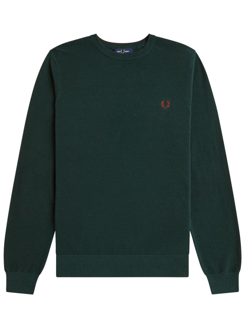 Fred Perry Long-Sleeved Cotton Ribbed Crewneck Sweatshirt