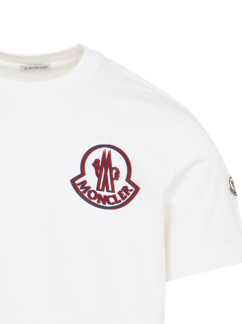 Moncler White T-Shirt With Round Neckline And Logo Patch