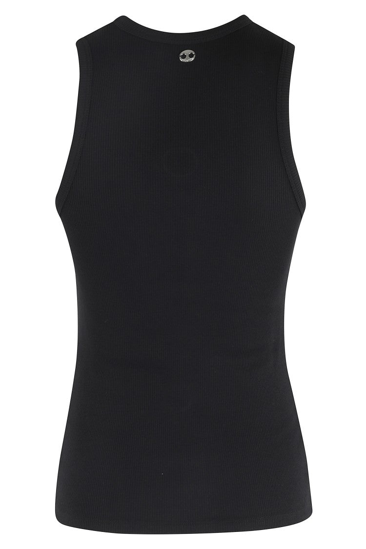 Rabanne Fitted Ribbed Tank Top With Metallic Logo Detail