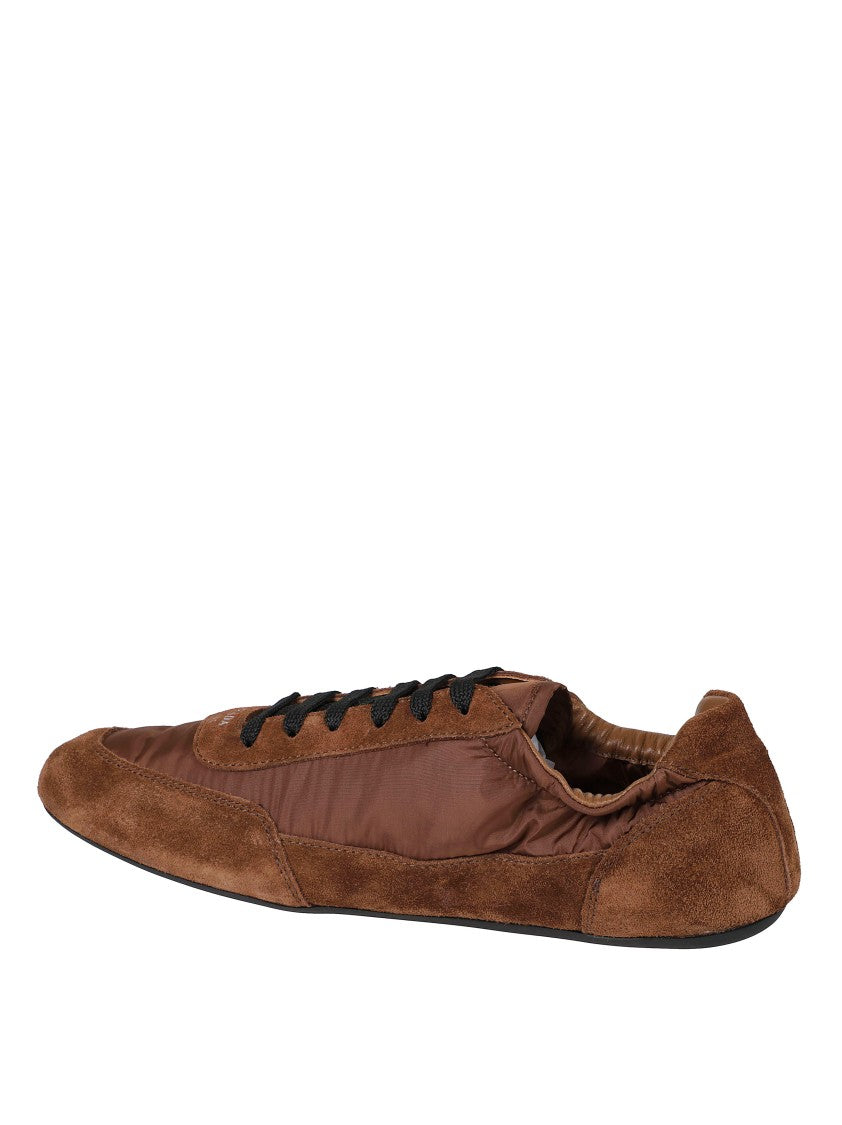 Prada Brown Suede And Fabric Sneakers