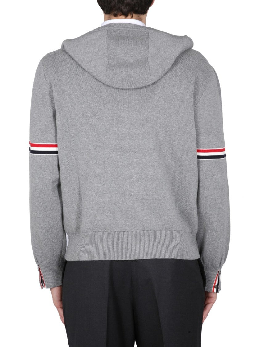 Thom Browne Zip-Up Hoodie With Drawstring And Contrasting Striped Sleeves