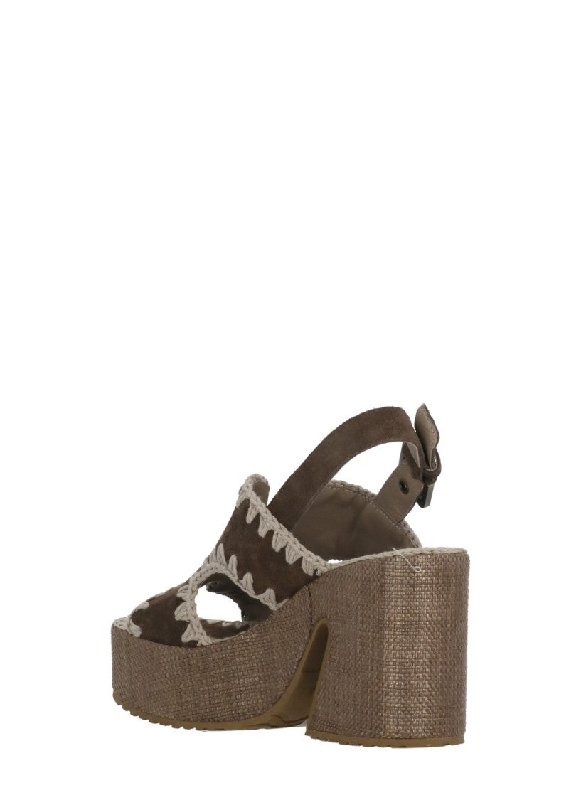 Mou Brown Raffia Ankle Strap Sandals